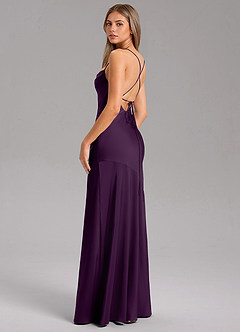 Azazie Grata Bridesmaid Dresses Grape Sheath Side Slit Stretch Satin Dress image7