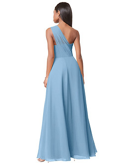 Azazie Ashley Abiti da Damigella Abito A-Line in Chiffon Increspato Blu Acciaio image2