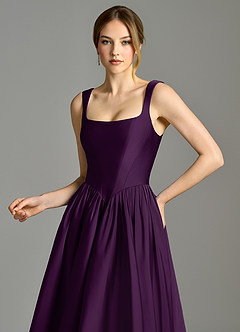 Azazie Verina Bridesmaid Dresses Grape A-Line Pleated Stretch Satin Dress image2