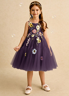 Azazie Osea Robe Demoiselle D'honneur Fillette Robe Princesse en Tulle Plissée Prune image3