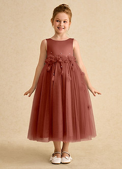 Azazie Lux Flower Girl Dresses Auburn A-Line Beaded Tulle Dress image5