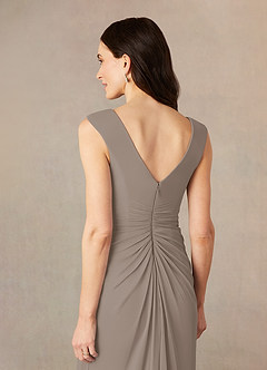 Azazie Andi Final Sale Taupe A-Line Pleated Mesh Dress image5