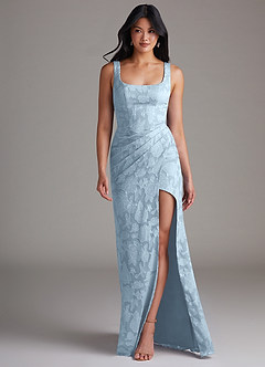 Azazie Mero Bridesmaid Dresses Sky Blue Sheath Pleated Floral Burnout Dress image4