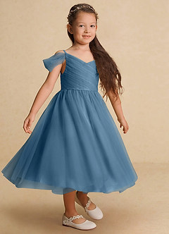 Azazie Lizzette Flower Girl Dresses Bermuda A-Line Ruched Tulle Dress image4