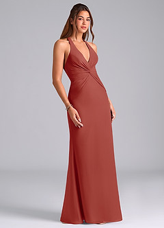Azazie Valerie Jurken voor bruidsmeisjes Jurk van Chiffon met Zeemeermin Geplooid Terracotta image3