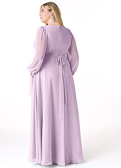Azazie Leonia Bridesmaid Dresses Frosted Lilac A-Line Long Sleeve Chiffon Dress image9