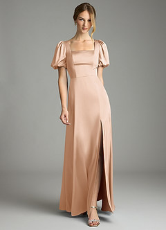 Azazie Fyona Bridesmaid Dresses English Rose A-Line Pleated Stretch Satin Dress image1