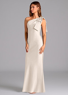 Azazie Yuanna Bridesmaid Dresses White Alabaster Mermaid One Shoulder Stretch Satin Dress image4