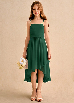 Azazie Twilight Dance Flower Girl Dresses Dark Green A-Line Pleated Chiffon Dress image4