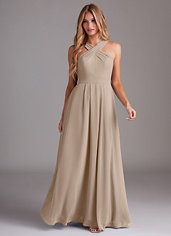 Azazie Dixie Bridesmaid Dresses Taupe A-Line Halter Pleated Chiffon Dress image3