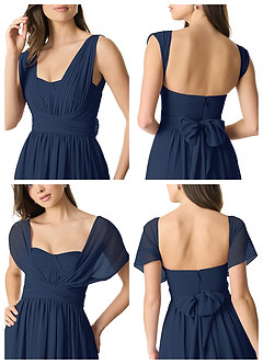 Azazie Olani Bridesmaid Dresses Dark Navy A-Line Off the Shoulder Chiffon Convertible Dress image9