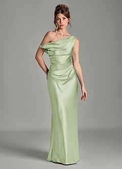 Azazie Emerson Vestidos de damas de honor Vestido Salvia Polvorienta de Satén Metálico de Corte Sirena con Hombros descubiertos image7