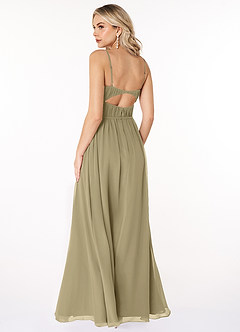 Azazie Yanelie Bridesmaid Dresses Moss Green A-Line Scoop Pleated Chiffon Dress image4