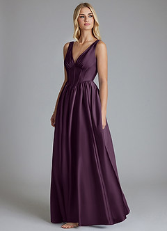 Azazie Delmie Robes de demoiselle d'honneur Robe Trapèze en Satin extensible Corset Prune image4