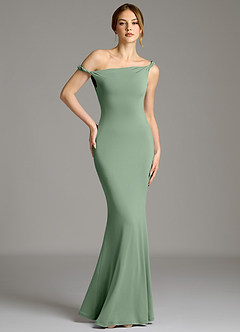 Azazie Shantal Bridesmaid Dresses Matcha Mermaid Off the Shoulder Premium Stretch Jersey Dress image1