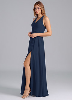 Azazie Dorota Bridesmaid Dresses Dark Navy A-Line Pleated Chiffon Dress image5
