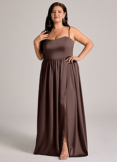 Azazie Calianna Bridesmaid Dresses Ganache A-Line Off the Shoulder Stretch Satin Convertible Dress image9