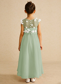 Azazie Arlo Flower Girl Dresses Ivory Dusty Sage A-Line Bow Chiffon Dress image5