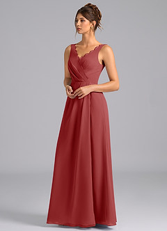 Azazie Bernice Bridesmaid Dresses Rust A-Line Pleated Chiffon Dress image5