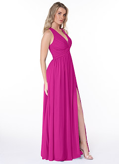 Azazie Jaclyn Vestidos de damas de honor Vestido de Fucsia de Gasa de Corte en A con Plisado image4