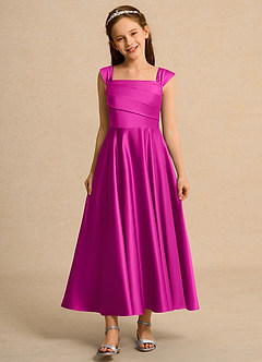 Azazie Bundle Girls Formal Flower Girl Dresses Fuchsia A-Line Pleated Matte Satin Dress image1