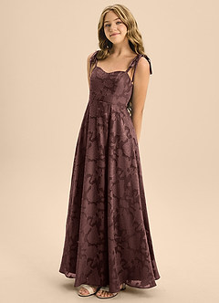 Azazie Rosey Junior Espresso A-Line Sweetheart Neckline Floral Burnout Dress image7
