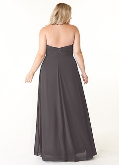 Azazie Tessie Robes de demoiselle d'honneur Robe Trapèze en Mousseline de soie Col V plissé Gris Acier image7
