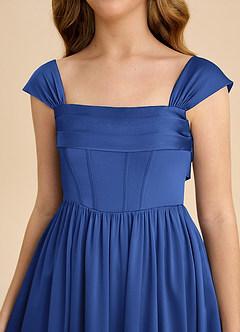 Azazie Hattie Junior Royal Blue A-Line Pleated Stretch Satin Dress image9