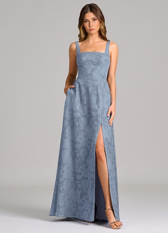 Azazie Debra 신부 들러리 드레스 A라인 포켓이 있는 플로럴 번아웃 바닥 길이 드레스 image5