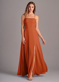 Azazie Carolyn Bridesmaid Dresses Burnt Orange A-Line Pleated Chiffon Dress image4