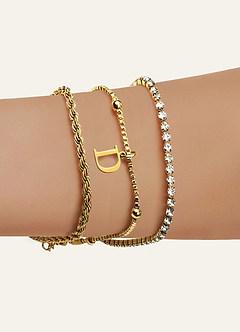 front Letter Zircon Bracelet Chain Set