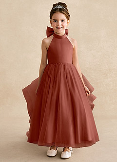 Azazie Bev Abiti da Ragazza di Fiori Abito A-Line in Tulle Convertibile Auburn image3
