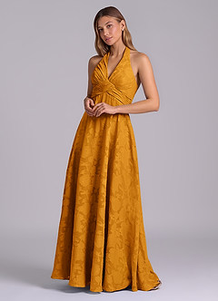 Azazie Tessie Bridesmaid Dresses Butterscotch A-Line Pleated Floral Burnout Dress image4