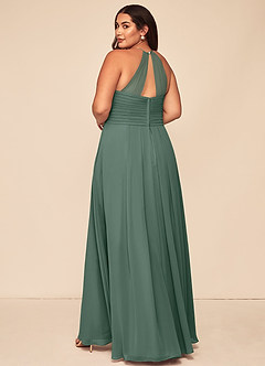 Azazie Ginger Bridesmaid Dresses Sea Moss A-Line Halter Pleated Chiffon Dress image11