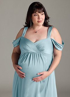 Azazie Rhea Robes de demoiselle d'honneur de maternité Robe Trapèze Épaule nue plissée Longueur ras du sol Satin extensible image12