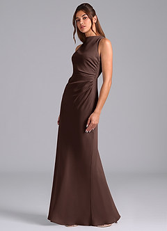 Azazie Evadne Bridesmaid Dresses Ganache Sheath Pleated Chiffon Dress image1
