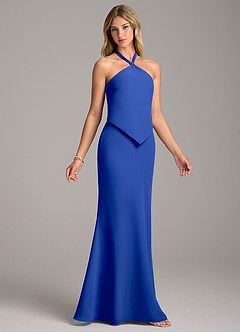 Azazie Keisha Bridesmaid Dresses Royal Blue Sheath Chiffon Dress image3