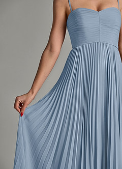 Azazie Chiana Vestidos de damas de honor Vestido de Azul Polvoriento de Gasa de Corte en A con Sin tirantes image7