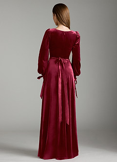 Azazie Leonia Bridesmaid Dresses Burgundy A-Line Long Sleeve Velvet Dress image7