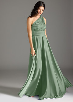 Azazie Charlize Jurken voor bruidsmeisjes Jurk van Stretch Satijn met A-lijn One-shoulder Matcha image3