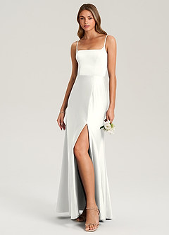 Azazie Lidia Abiti da Damigella Abito Sirena in Raso Elasticizzato Spacco Laterale Bianco image9