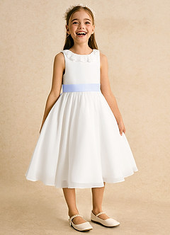 Azazie Dani Flower Girl Dresses Ivory Lavender A-Line Bow Chiffon Dress image6