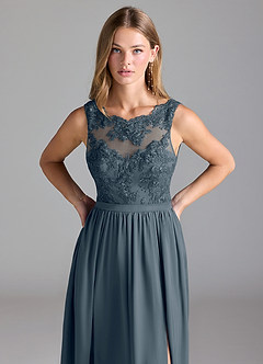 Azazie Elly Bridesmaid Dresses Twilight A-Line Lace Stretch Satin Dress image4