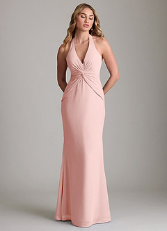 Azazie Valerie Bridesmaid Dresses Powder Pink Mermaid Pleated Chiffon Dress image3