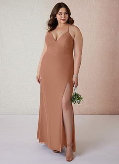 Azazie Becca Bridesmaid Dresses Bronzer Sheath V-Neck Chiffon Dress image7