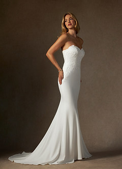 Azazie Antheia Vestidos de novia Vestido de Diamante Blanco de Crepé elástico de Corte Sirena con Lentejuela image4