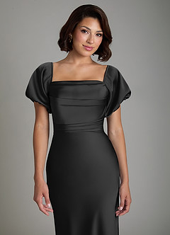 Azazie Lea Bridesmaid Dresses Black Mermaid Off the Shoulder Stretch Satin Convertible Dress image7