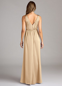 Azazie Tanicia Brautjungfernkleider A-Linie Plissee Stretch-Satin Kleid Champagner image2