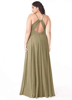 Azazie Avelina Robes de demoiselle d'honneur Robe Trapèze en Mousseline de soie Col V plissé Vert Mousse image7