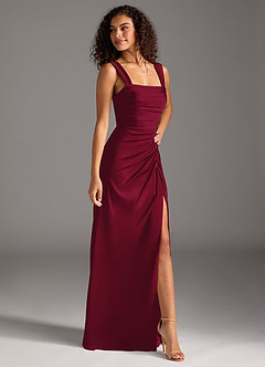 Azazie Jesaphine Bridesmaid Dresses Burgundy Sheath Bow Stretch Satin Dress image7